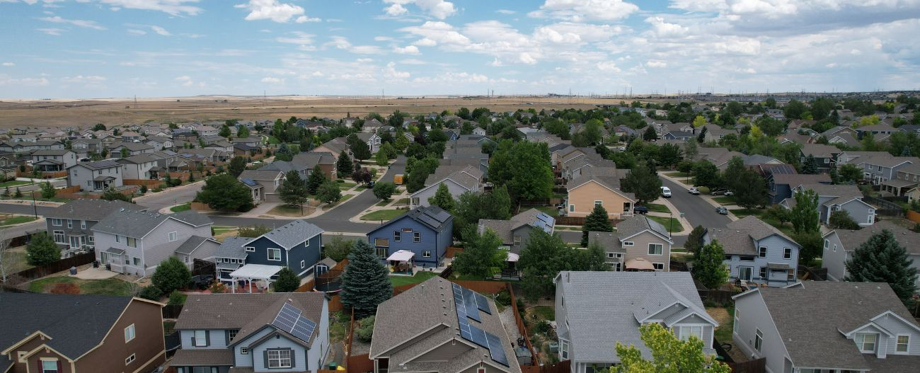 Aerial view of a residential neighborhood